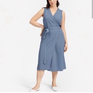 Everlane women’s Japanese GoWeave short sleeve wrap mid dress dusty blue Blue 12